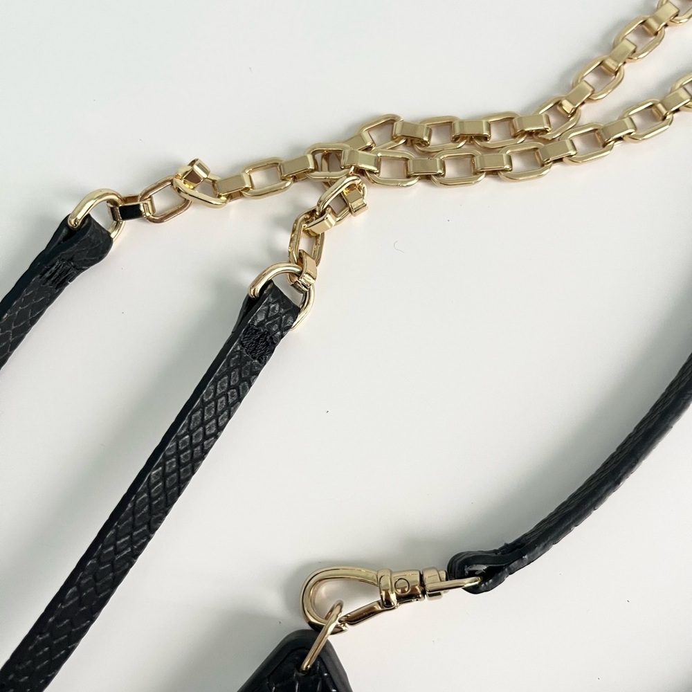 Bandolier Black Leather Crossbody IPhone Case and Pouch with Gold Chain - Picture 10 of 10